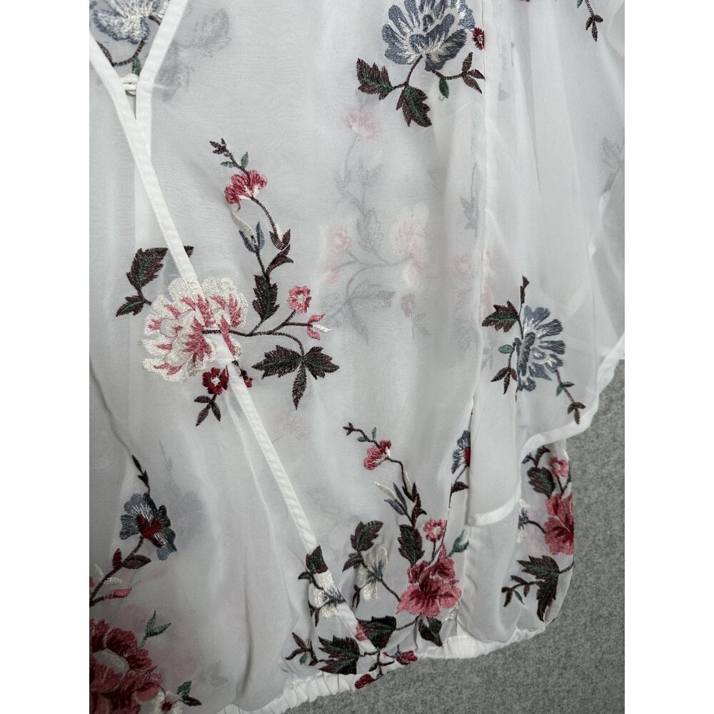 Lucky Brand XL Womens Top Sheer Embroidered Vneck White Floral Boho Cottage - Picture 5 of 16